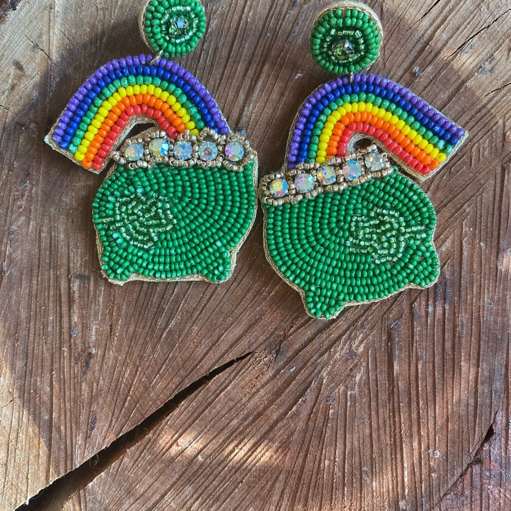 St. Patrick’s shamrock green Seed Bead holiday Earrings